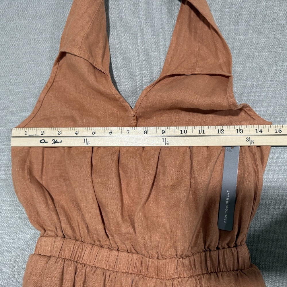Anthropologie Cloth & Stone Linen Cross Halter Maxi Dress Size XS Orange Coastal - Picture 6 of 10